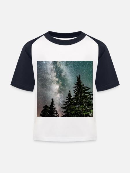 Milchstraße im dunklen Wald - Kinder Baseball T-Shirt - Weiß/Navy