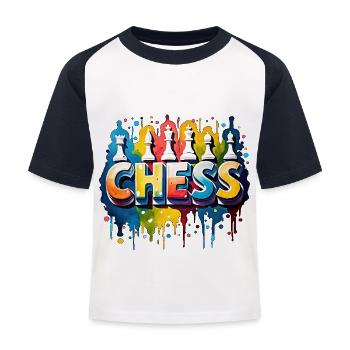 Échecs avec pièces, couleur, bordure noire - T-shirt baseball Enfant - blanc/marine - Devant