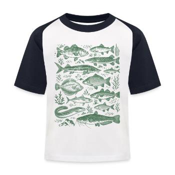 Angeln, Fischarten, Fischkunde, Angler Geschenk - Kinder Baseball T-Shirt - Weiß/Navy - Vorne