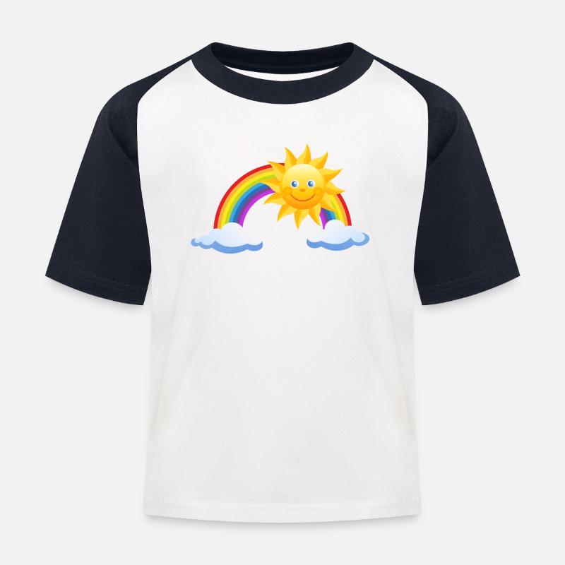 Regenbogen - Kinder Baseball T-Shirt - Weiß/Navy