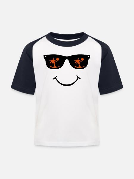 Sonnenbrille Smiley - Kinder Baseball T-Shirt - Weiß/Navy