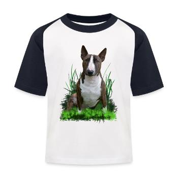 Bullterrier - Kinder Baseball T-Shirt - Weiß/Navy - Vorne