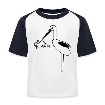 Storch mit Baby Hebamme, Klapperstorch Geburt - Kinder Baseball T-Shirt - Weiß/Navy - Vorne