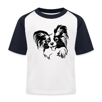 Papillon Kopf - Kinder Baseball T-Shirt - Weiß/Navy - Vorne