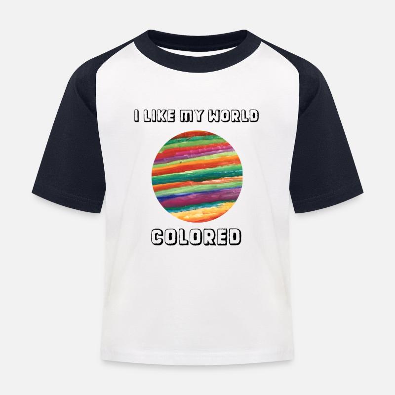 J'aime mon monde coloré - T-shirt baseball Enfant - blanc/marine