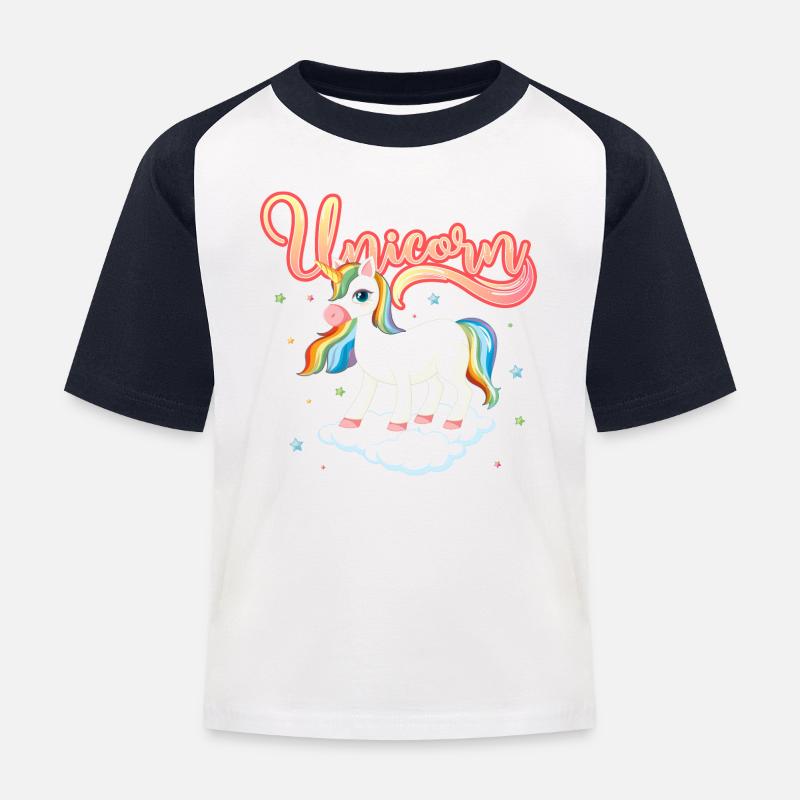 Regenbogen-Einhorn auf der Wolke - Kinder Baseball T-Shirt - Weiß/Navy