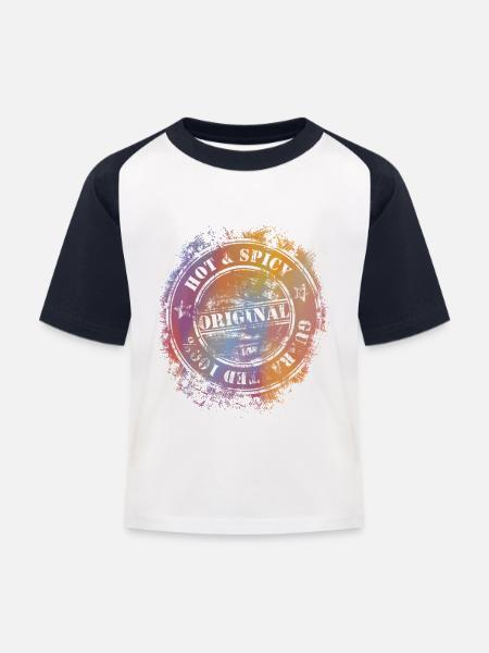 Original Hot & Spicy Farbklecks - Kinder Baseball T-Shirt - Weiß/Navy
