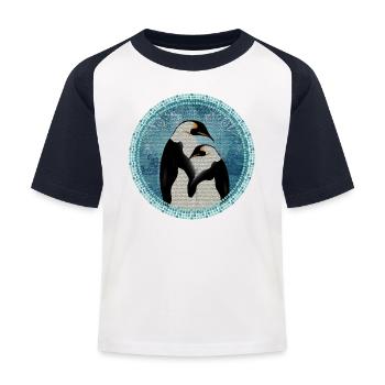 two magical penguins in mosaic style - Kids' Baseball T-Shirt - white/navy - Front
