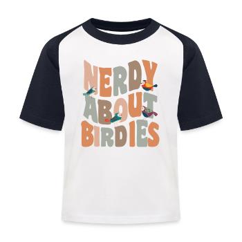 Vogels nerdy over birdies - Kinderen baseball T-shirt - wit/navy - Voor
