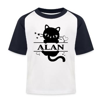T-Shirt Alan T-Shirt Geschenkidee - Kinder Baseball T-Shirt - Weiß/Navy - Vorne