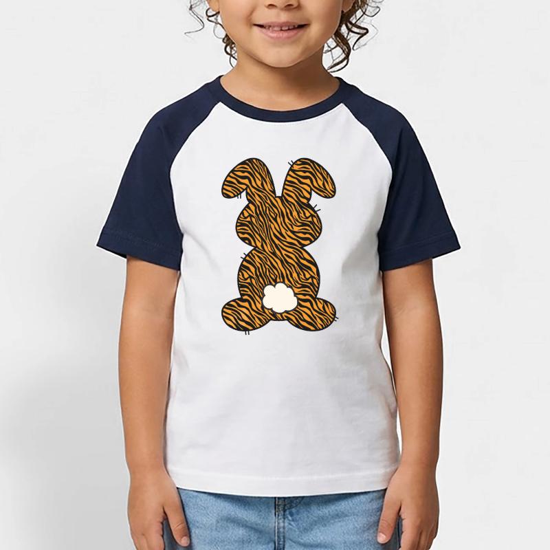 Tiger Pattern Rabbit Easter Kids' Baseball T-Shirt