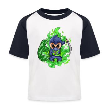 Junge 6 jährig 6. Geburtstag Junge Ninja Grün - Kinder Baseball T-Shirt - Weiß/Navy - Vorne