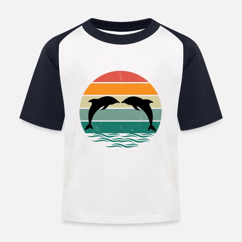 Silhouette dauphins - Rétro Sunset Dolphin - T-shirt baseball Enfant - blanc/marine