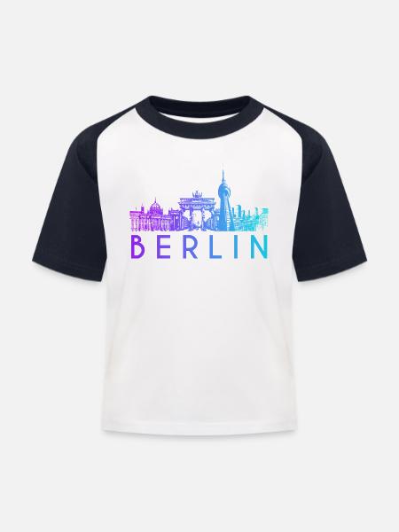 Berlin Skyline - Kinder Baseball T-Shirt - Weiß/Navy