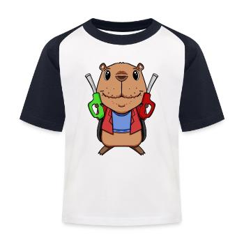 Tankwart Capybara Tankstelle - Kinder Baseball T-Shirt - Weiß/Navy - Vorne