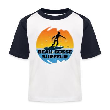 beau gosse surfeur soleil dégradé océan - T-shirt baseball Enfant - blanc/marine - Devant