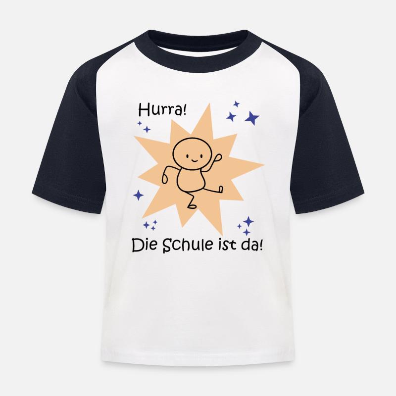 Hurra Schule - Kinder Baseball T-Shirt - Weiß/Navy