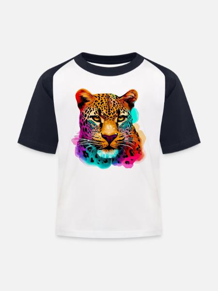 Leopard - Kinder Baseball T-Shirt - Weiß/Navy