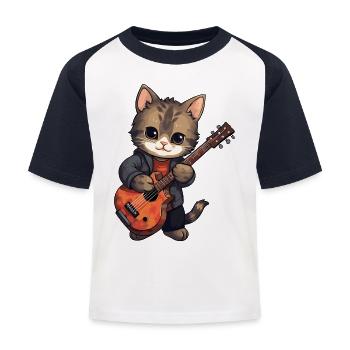 Cat with Guitar, Hangover, Pets, Cats - Kids' Baseball T-Shirt - white/navy - Front