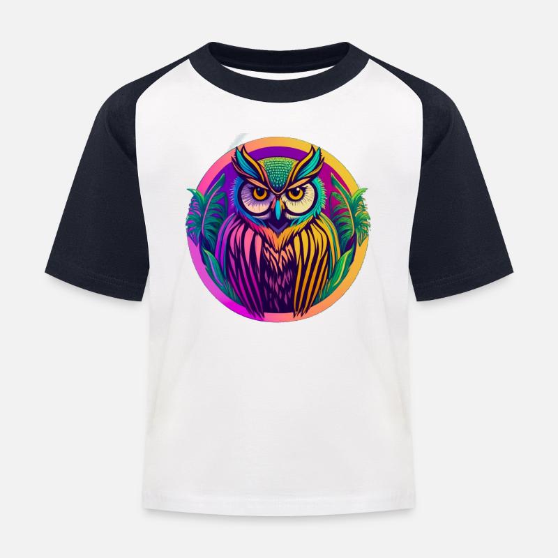 Eule - Kinder Baseball T-Shirt - Weiß/Navy