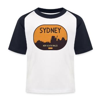 Sydney Skyline im Orangen Sonnenuntergang - Kinder Baseball T-Shirt - Weiß/Navy - Vorne
