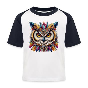 Eule - Kinder Baseball T-Shirt - Weiß/Navy - Vorne