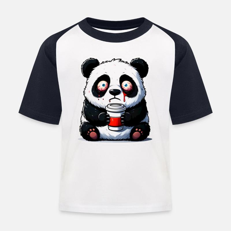 Koffein Panda - Kinder Baseball T-Shirt - Weiß/Navy