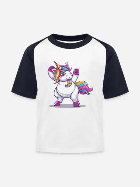 Regenbogenzauber Einhorn Pose - Kinder Baseball T-Shirt - Weiß/Navy