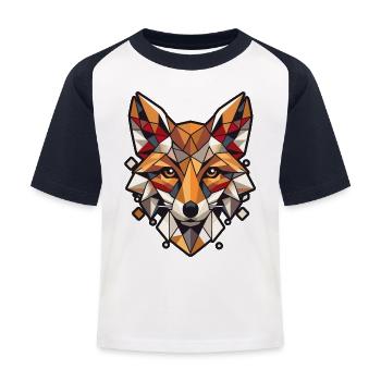 Bunter, geometrischer Fuchskopf- Polygonen Motiv - Kinder Baseball T-Shirt - Weiß/Navy - Vorne