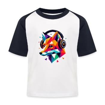 Polygone géométrique DJ Fox Casque Art coloré - T-shirt baseball Enfant - blanc/marine - Devant