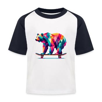 Geometric Polygon Bear Skateboarding Colorful Art - Kids' Baseball T-Shirt - white/navy - Front