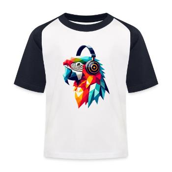 Polygon Parrot with Headphones Colorful Music Love - Kids' Baseball T-Shirt - white/navy - Front