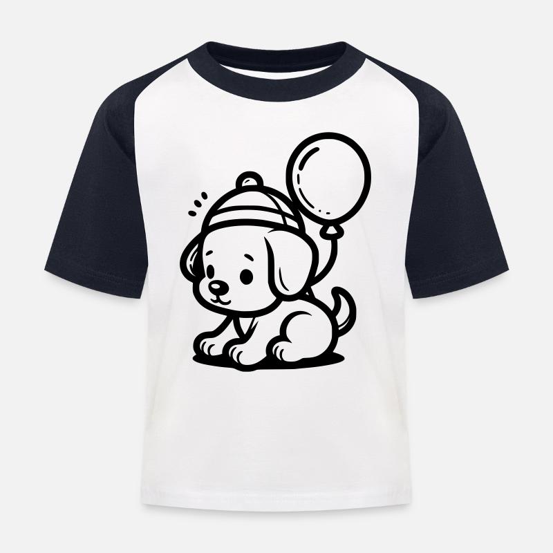 Hundewelpe - Kinder Baseball T-Shirt - Weiß/Navy