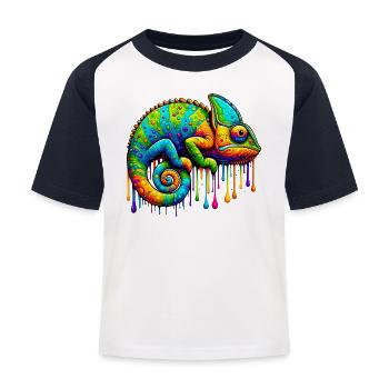 Chamäleon - Kinder Baseball T-Shirt - Weiß/Navy - Vorne