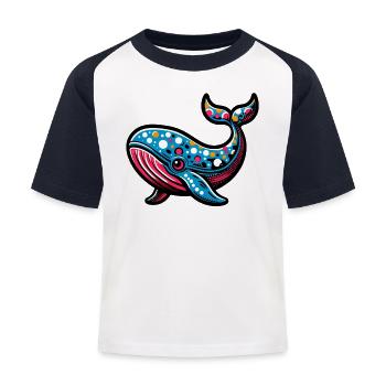 Wal - Kinder Baseball T-Shirt - Weiß/Navy - Vorne