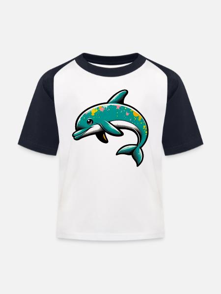 Delfin - Kinder Baseball T-Shirt - Weiß/Navy