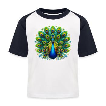 Pfau - Kinder Baseball T-Shirt - Weiß/Navy - Vorne
