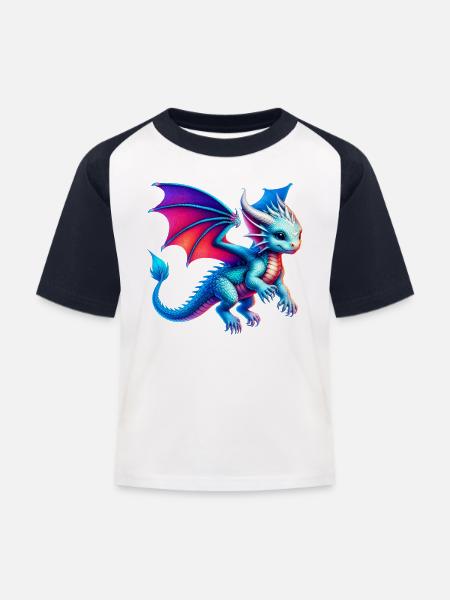 Drache - Kinder Baseball T-Shirt - Weiß/Navy