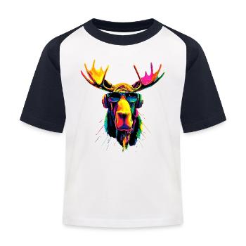 Orignal, Mosses, Bull, Eli, Bois, Cerf, Orignal sauvage - T-shirt baseball Enfant - blanc/marine - Devant
