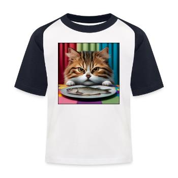 Chat avec du poisson - T-shirt baseball Enfant - blanc/marine - Devant