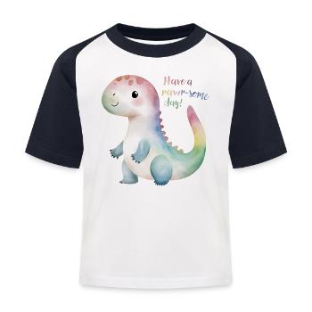 Cute Rainbow Dino – Have a Rawr-some Day! - Kids' Baseball T-Shirt - white/navy - Front