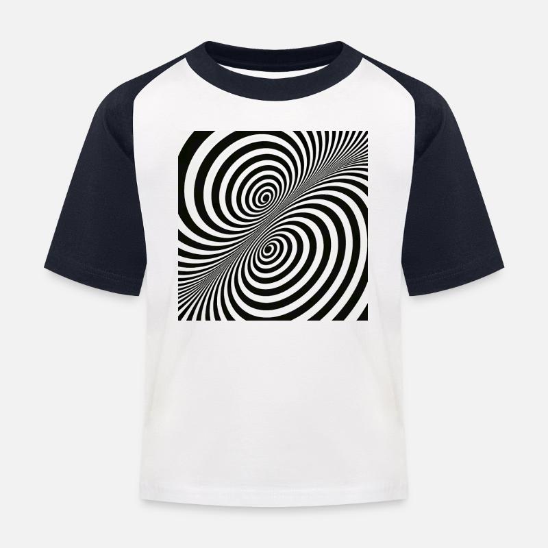 Optical Illusion Spiral Pattern in Black and White - Kids' Baseball T-Shirt - white/navy