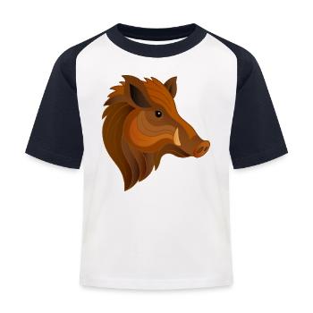 Wildschwein-Porträt Ausdrucksstarker Waldbewohner - Kinder Baseball T-Shirt - Weiß/Navy - Vorne