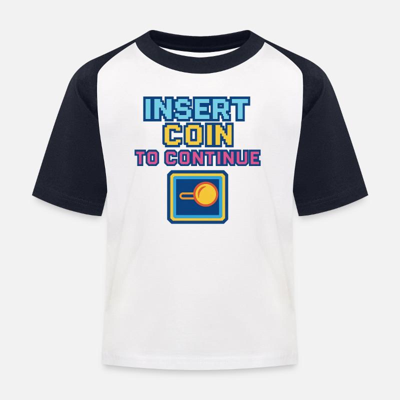 Retro Pixel Arcade Spieldesign - Kinder Baseball T-Shirt - Weiß/Navy