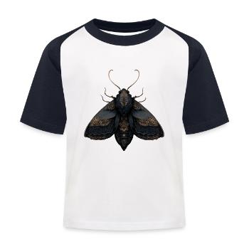 Ornate Moth Illustration with Intricate Details - Kids' Baseball T-Shirt - white/navy - Front