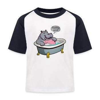 Hippo in the bath - Kids' Baseball T-Shirt - white/navy - Front