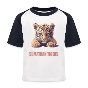 Sumatra-Tiger - Kinder Baseball T-Shirt - Weiß/Navy - Vorne