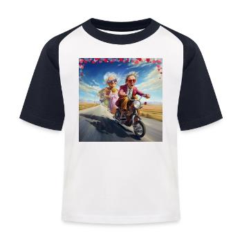 Drôles de seniors sur la balade en vélo électrique joie de vivre - T-shirt baseball Enfant - blanc/marine - Devant