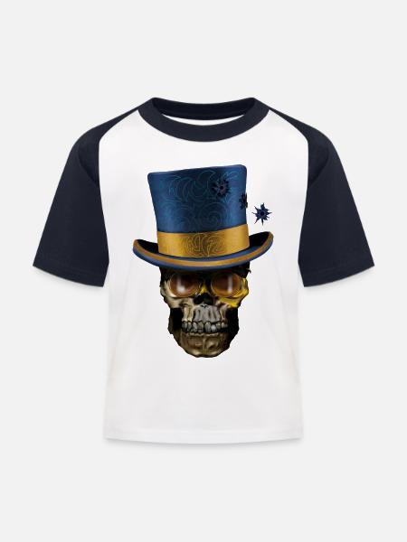 Vaporwave Skull mit Zylinderhut - Kinder Baseball T-Shirt - Weiß/Navy