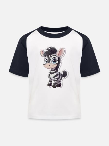 Zebra - Kinder Baseball T-Shirt - Weiß/Navy